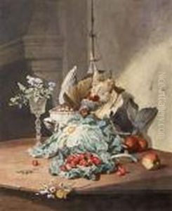 Still Life With Fruits, Salad And Grapes by David Emil Joseph de Noter