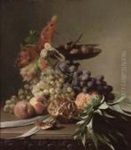 Grapes, Peaches, A Pomegranate And Pineapple Before A Tazza