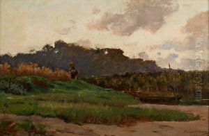Paisagem Com Barco E Figura by Marques De Oliveira