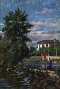 Paisagem Com Casa Rio E Figura , 'rio Ave' by Marques De Oliveira