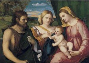 A 'sacra Conversazione': The
Madonna And Child With Saints John The Baptist And A Female Saint
(probably Saint Catherine) by Palma Vecchio (Jacopo Negretti)