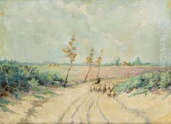 Shepherd With Sheep On The Meadow - view 1