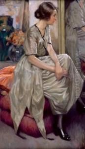 Jeune Femme Assise Au Miroir by Rene De Pauw
