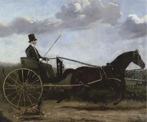 A Gentleman Riding A Trap On A Country Road, A Dog Beside Him by Alfred F. De Prades