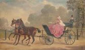 A Lady Driving Out In A Carriage And Pair by Alfred F. De Prades