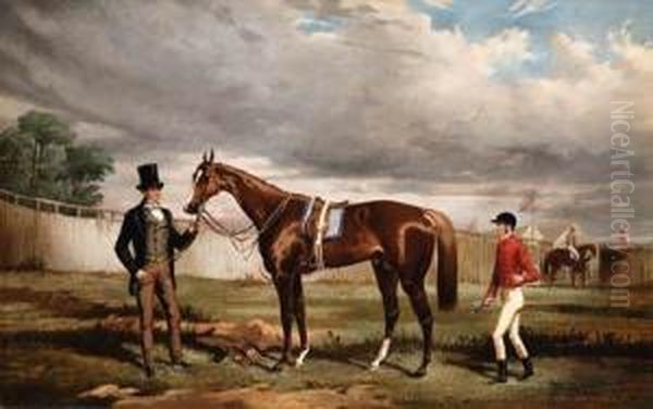 Sir Joseph Hawley's Teddington 
Held By His Trainer Alec Taylor Withthe Jockey Job Marson At Epsom - view 1