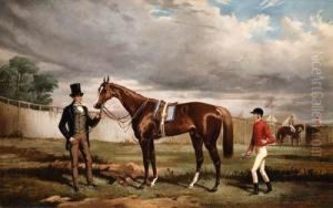 Sir Joseph Hawley's Teddington
Held By His Trainer Alec Taylor Withthe Jockey Job Marson At Epsom by Alfred F. De Prades