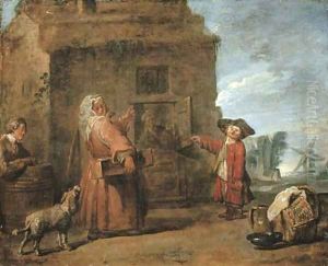 Peasants by a hut in a landscape by Jean-Baptiste-Simeon Chardin