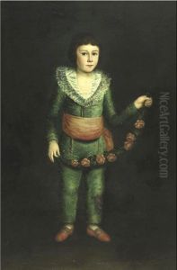 Portrait Of A Boy Holding A Garland Of Flowers by Francisco Goya Fuendetodos