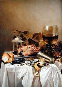 Still life with a crab and oyster, 1640s by Pieter Claesz.