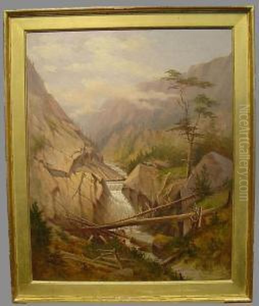 Mountain Landscape With Waterfall - view 1