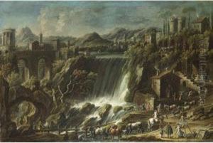 Veduta Di Tivoli Con Un Artista, Figure E Animali In Primo Piano