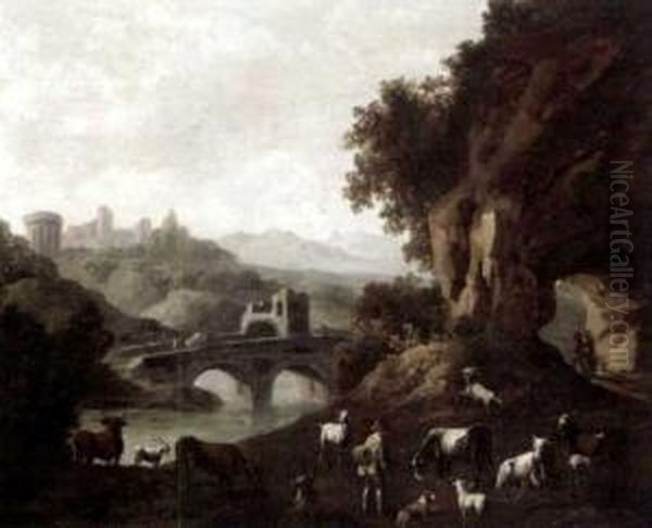 Mountainous Landscape With A Drover Guarding His Goats - view 1