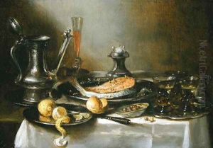 Still life with salmon and lemons, c.1658 by Pieter Claesz.