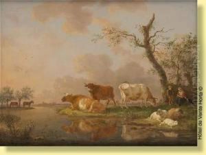 Conversation De Bergers En Bord De Riviere by Jean-Baptiste De Roy