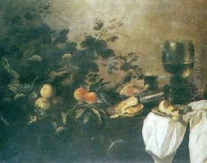 Still Life with a Cup, Ham and Fruit by Pieter Claesz.