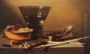 Still Life with Wine and Smoking Implements by Pieter Claesz.