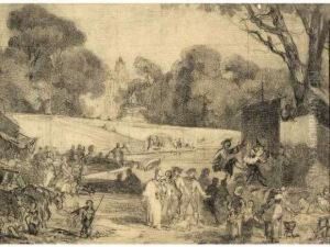 Fete Dans Un Parc. by Augustin de Saint-Aubin