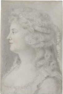 Portrait Of A Woman In Profile To The Left by Augustin de Saint-Aubin