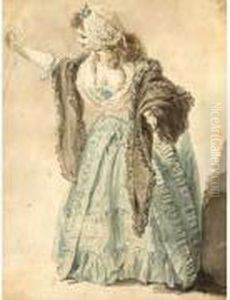 Jeune Femme Au Chale Et A La Robe Bleue by Augustin de Saint-Aubin