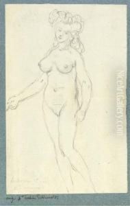 Mademoiselle Mangin, Nue, Pointant Vers La Gauche by Augustin de Saint-Aubin