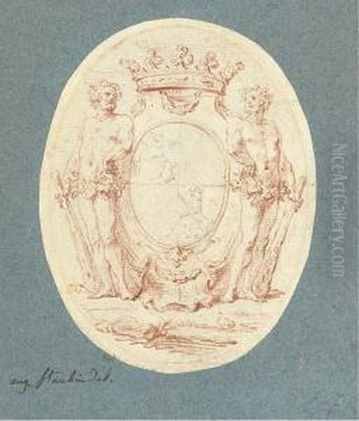 Un Blason Couronne, Avec Des Lions Rampants Flanques De Deuxfigures Portant Des Massues - view 1