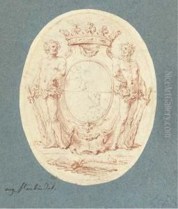 Un Blason Couronne, Avec Des Lions Rampants Flanques De Deuxfigures Portant Des Massues by Augustin de Saint-Aubin