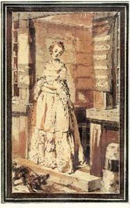 La Marchande De Broderie by Augustin de Saint-Aubin