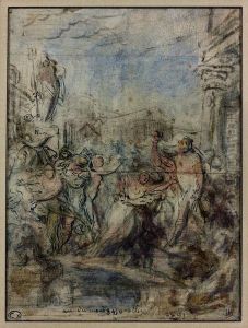 L'enlevement Des Sabines by Gabriel De Saint Aubin