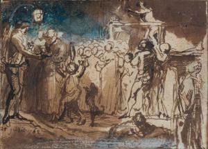 Foule De Nuit Devant Un Orateur Dite : La Foire Saint Laurent by Gabriel De Saint Aubin