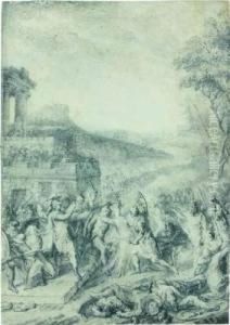 L'enlevement Des Sabines Pendant Les Jeux Publics by Gabriel De Saint Aubin