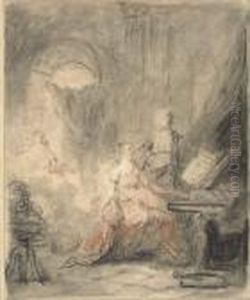 Two Women At A Cembalo In An Interior Two Women At A Cembalo In An Interior
