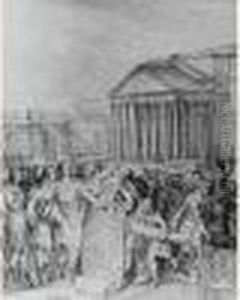 Auguste S'occupe Des Embellissements De Rome by Gabriel De Saint Aubin