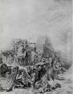 Barbarie De Caligula, Qui Fait
Precipiter Dans La Mer, A Pouzolles, Le Peuple Que Le Spectacle De Son
Triomphe Y Avait Attire by Gabriel De Saint Aubin