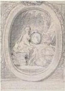 Frontispice: Clio, La Muse De
L'histoire Accoudee Sur Le Portrait Du Medaillon De Monsieur Philippe by Gabriel De Saint Aubin