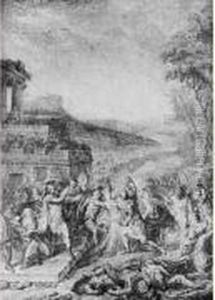 Le Combat Des Romains Et Des Sabins Termine Par Les Sabines by Gabriel De Saint Aubin