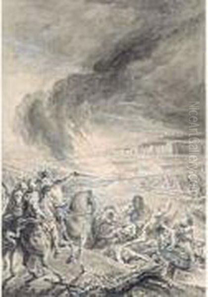 La Victoire De Tarquin L'ancien
Sur Les Sabins Et Les Etrusques Par L'incendie Du Pont De Bateaux Qui
Les Joignait - view 1