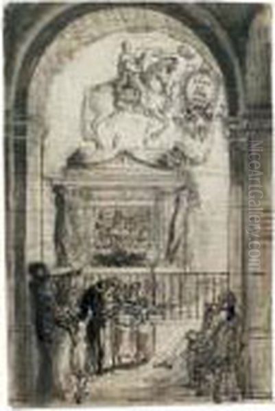 La Statue De Louis Xv, Vue Dans L'encadrement D'une Arcade Du Garde-meubles - view 1