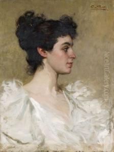 Ritratto Di Giovane Donna In Bianco by Giuseppe De Sanctis