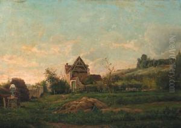Peasants At Work By A Farm In A Valley In Summer - view 1