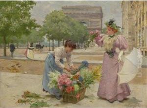 A Flower Seller On The Champs-elysees by Louis De Schryver
