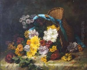 An Upturned Ribbon Tied Pannier Of Chrysanthemums