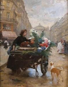 Marchande De Fleurs, Avenue De L'opera by Louis De Schryver