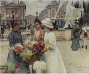 A Flower Seller At The Place De La Concorde by Louis De Schryver