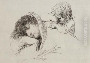 A Sleeping Woman, Half-length, An Infant Leaning On Her Shoulder