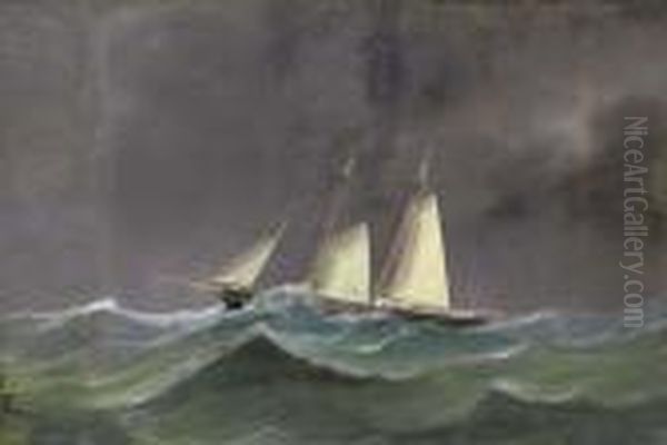 A Racing Schooner Under Reduced Sail At Sea - view 1