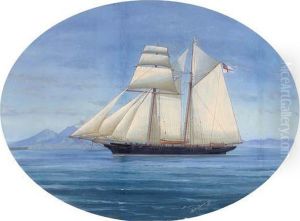A Topsail Schooner Of The Royal Yacht Squadron In The Mediterranean Off Naples