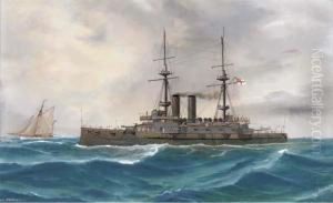 The Battleship H.m.s. Formidable At Sea by A. De Simone
