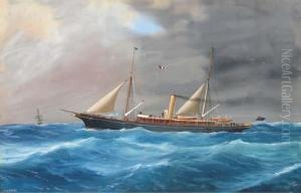 The Steam Yacht Greta In A Heavy Swell - view 1