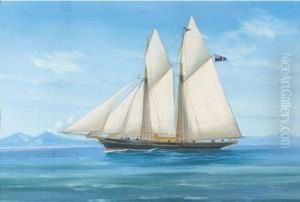 A Royal London Yacht Club Schooner Under Sail In The Bay Ofnaples